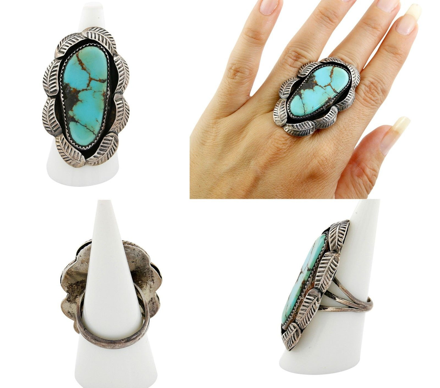 VTG Old Pawn Navajo Natural Turquoise .925 Sterling Silver Ring & Bracelet Set