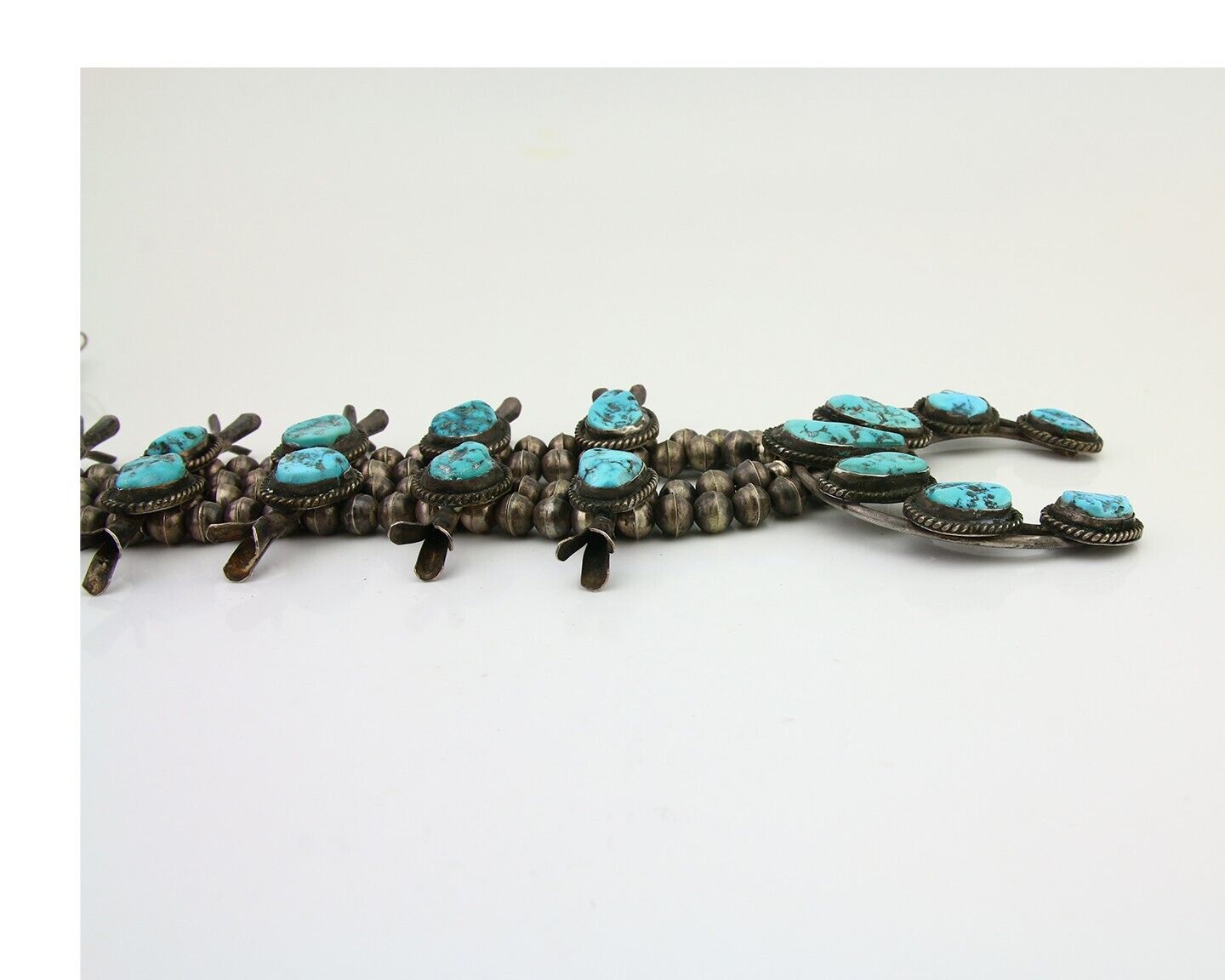 VTG Navajo Natural Blue Turquoise Squash Necklace 925 Silver Native Artist