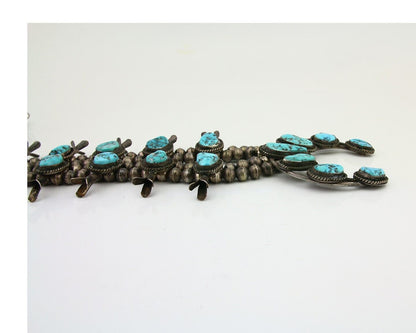 VTG Navajo Natural Blue Turquoise Squash Necklace 925 Silver Native Artist