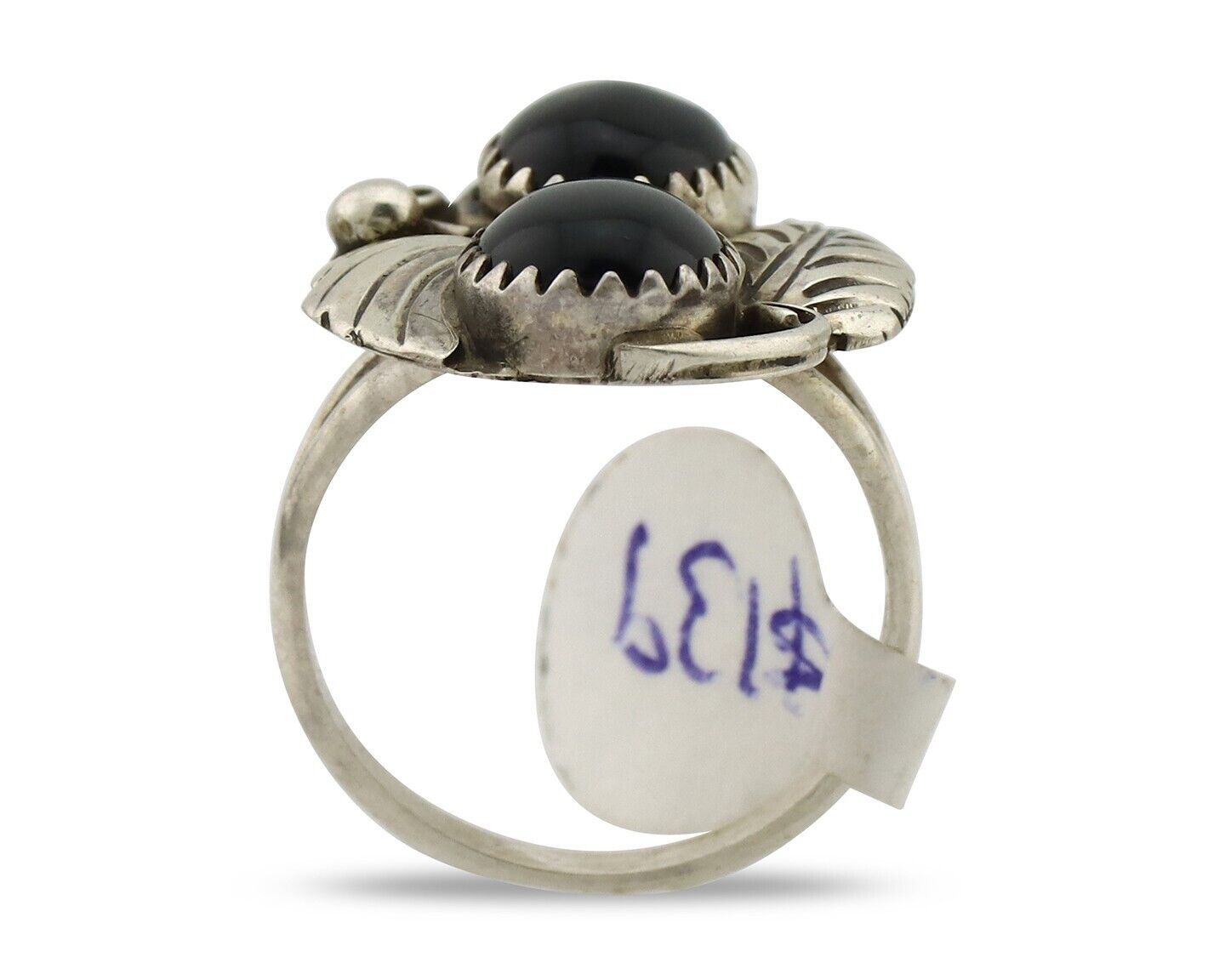 Navajo Ring 925 Silver Onyx Hand Stamped Artist Signed Tom Willeto C.80's