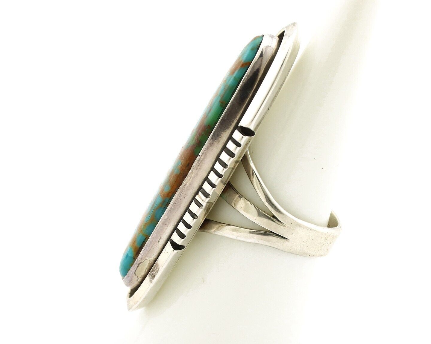 Navajo Ring 925 Silver Natural Mined Spiderweb Turquoise Artist Signed USA C.80s