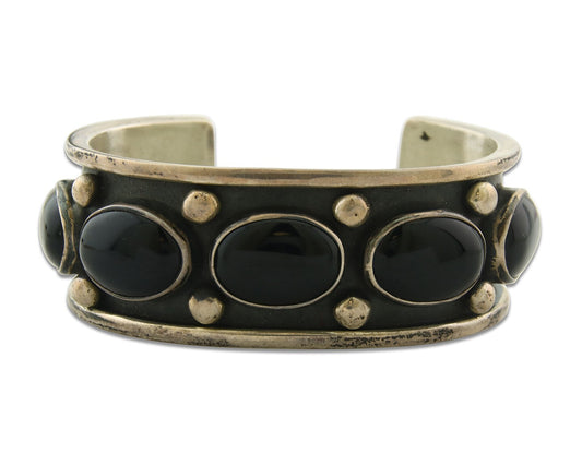 Vintage Navajo Bracelet 925 Silver Onyx Traditional Handmade Native American