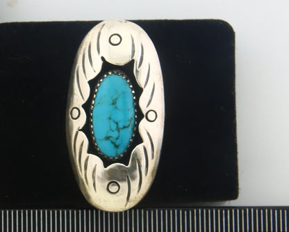 Navajo Ring 925 Sterling Turquoise Handmade Native Artist C.80's Size 6.75