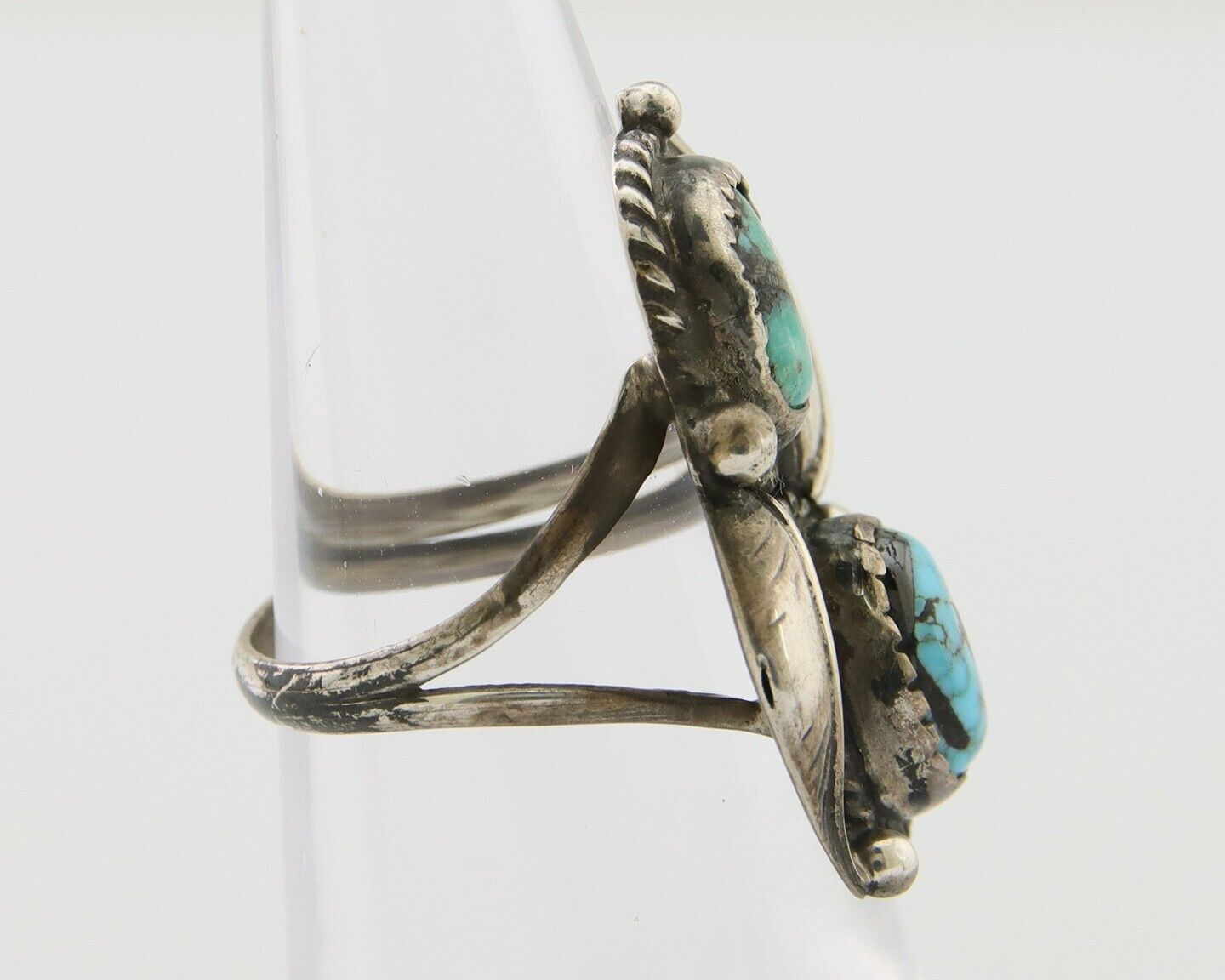 Navajo Ring 925 Silver Natural Blue Green Turquoise Signed MC C.80's