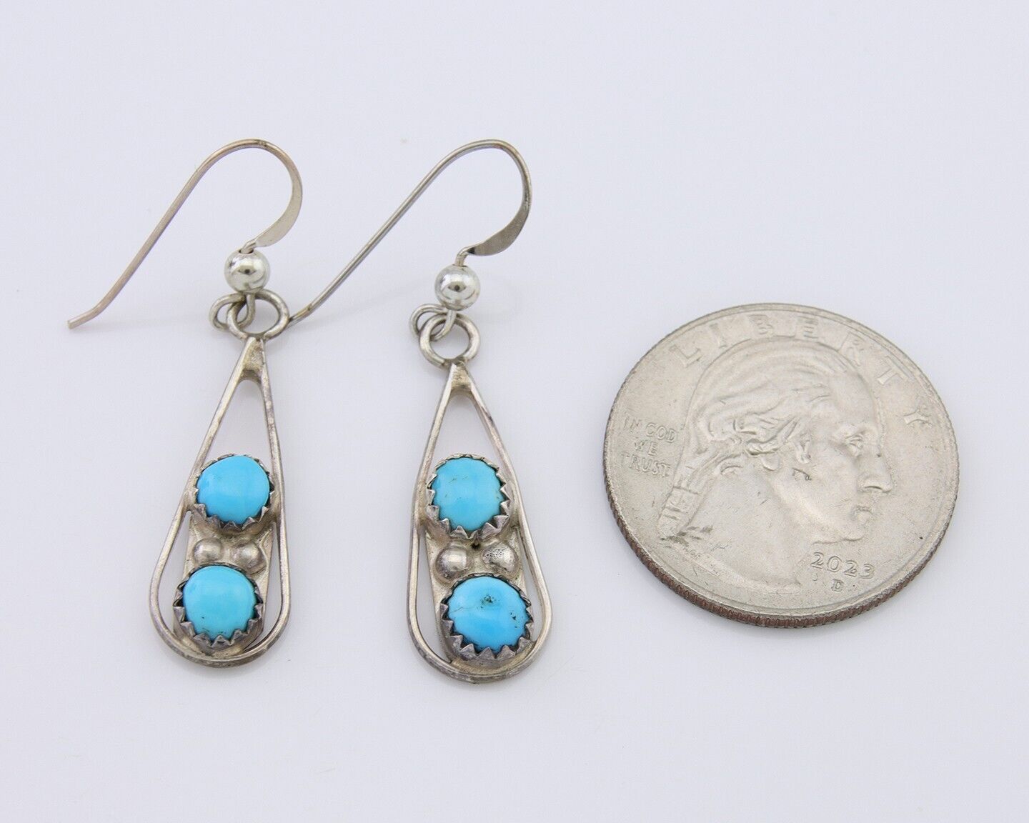 Navajo Paw Earrings 925 Silver Blue Turquoise Native American Artist C.80's