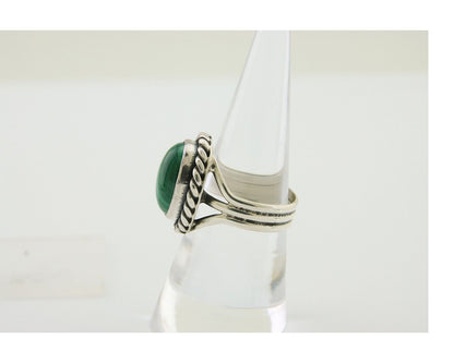Navajo Ring 925 Silver Natural Malachite Native American Artist C.80's