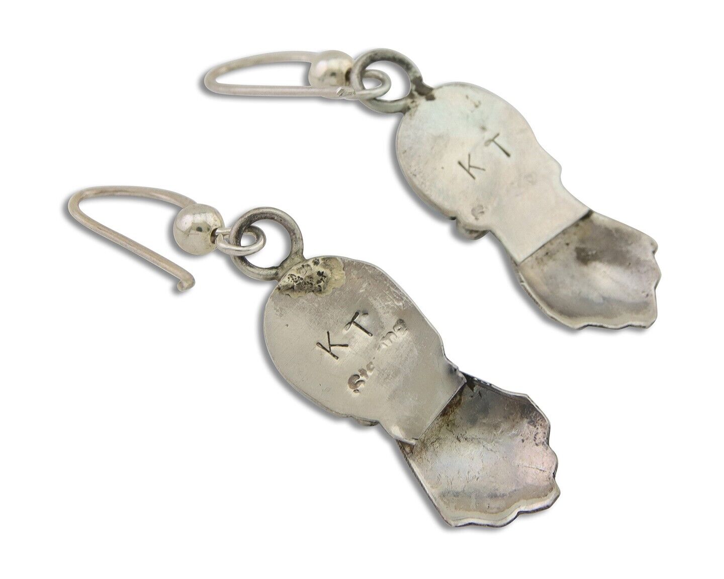 Navajo Earrings 925 Silver Blue Turquoise Artist Signed Kee Tsosie C.80's