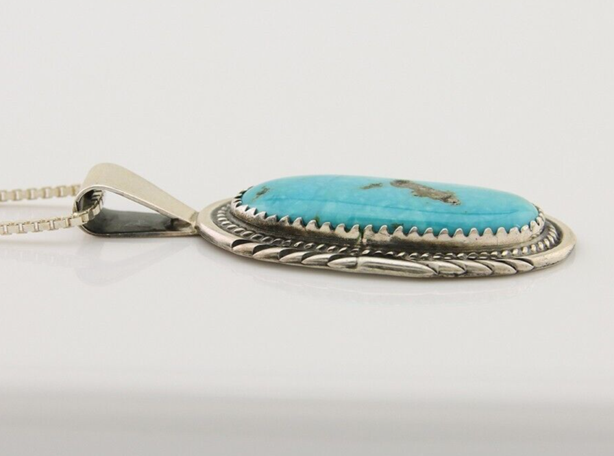 Navajo Necklace 925 Silver Natural Turquoise Artist Signed Mike Begay C.80's