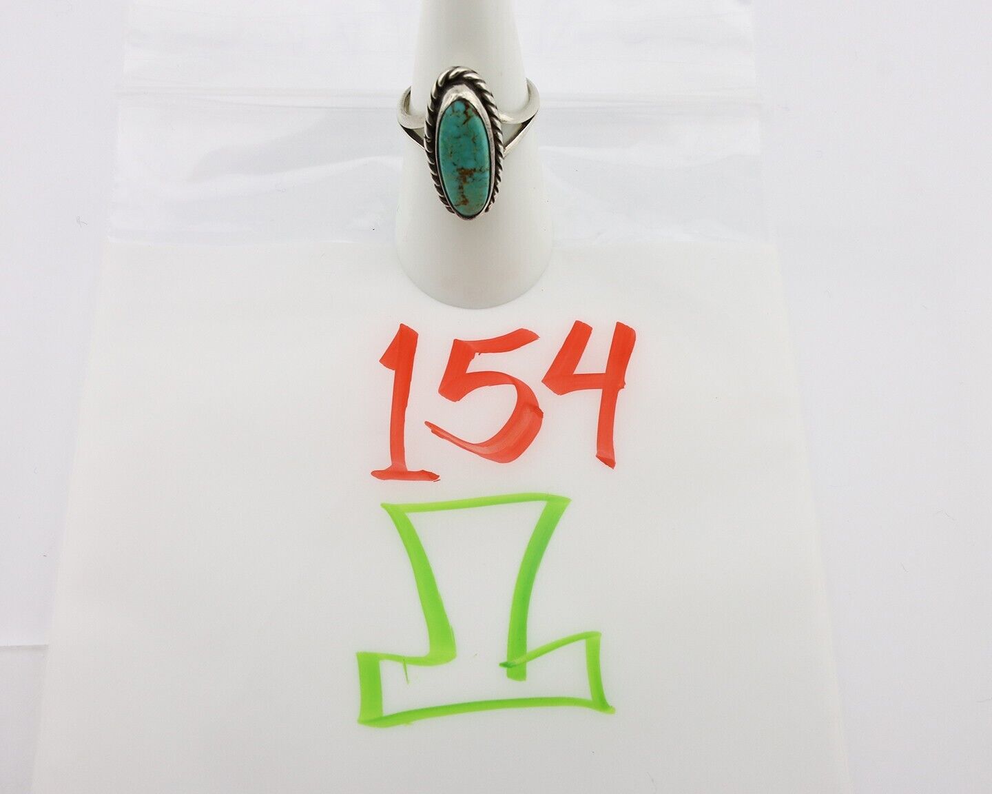 Navajo Ring 925 Silver Kingman Turquoise Native American Artist C.80's