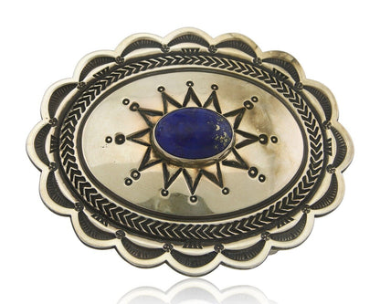 Navajo Belt Buckle 925 Sterling Silver Artist Lapis Signed Lloyd Nelson C.80's
