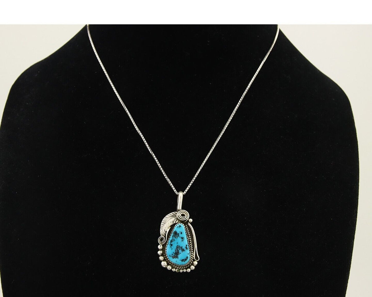 Navajo Necklace 925 Silver Natural Turquoise Artist Signed Justin Morris C.80's