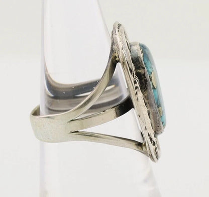 Navajo Handmade Ring 925 Silver Spiderweb Turquoise Native American Artist C.80s
