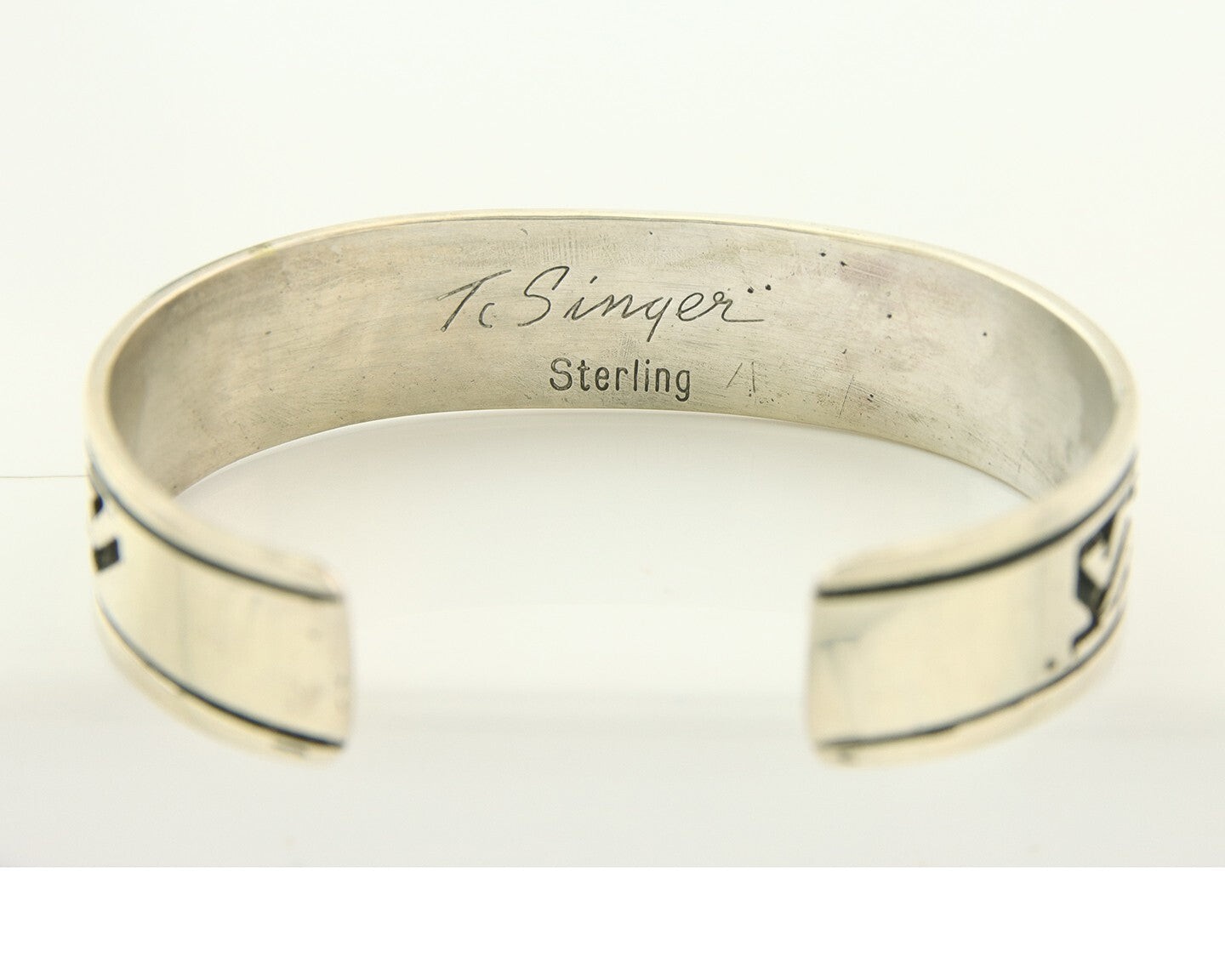 Navajo Bracelet 925 Silver Artist Signed Thomas Singer Cuff Made in the 1980's