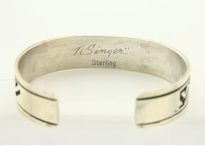 Navajo Bracelet 925 Silver Artist Signed Thomas Singer Cuff Made in the 1980's