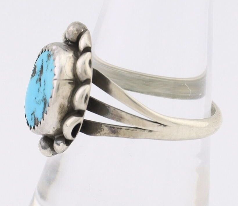 Navajo Ring 925 Silver Sleeping Beauty Turquoise Artist Signed SC C.80's