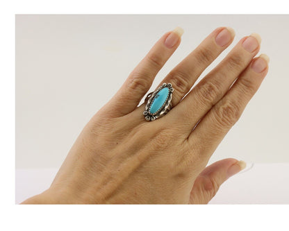 Navajo Ring 925 Silver Sleeping Beauty Turquoise Artist Signed SC C.80's