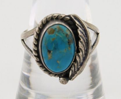 Men Navajo Ring 925 Silver Natural Slab Turquoise Signed Sunset C.80's