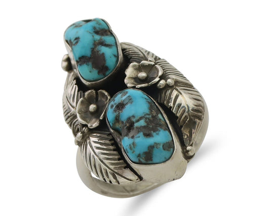 Navajo Ring 925 Silver Sleeping Beauty Turquoise Signed Evelyn Abeita C.80's