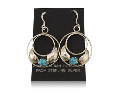 Navajo Handmade Dangle Earrings 925 Silver Blue Turquoise Native Artist C.80's