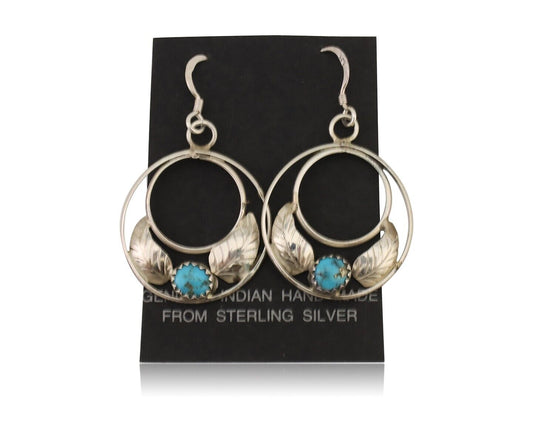 Navajo Handmade Dangle Earrings 925 Silver Blue Turquoise Native Artist C.80's