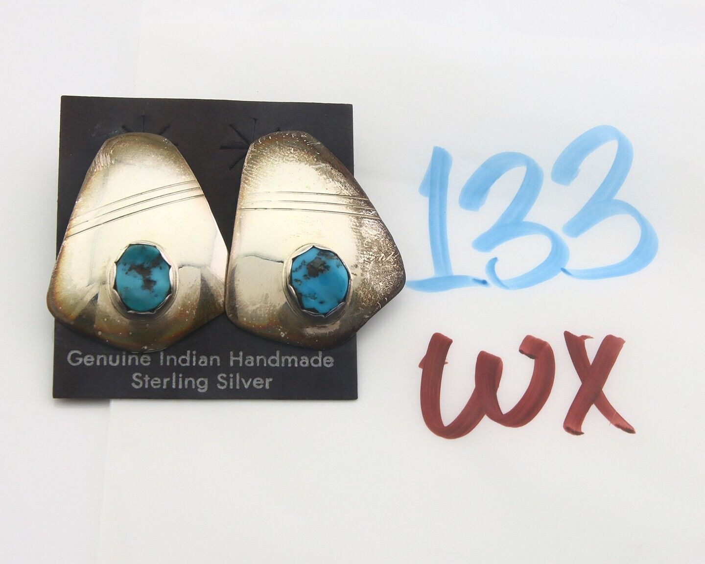 Navajo Earrings 925 Silver Handmade Natural Turquoise Native Artist C.80's