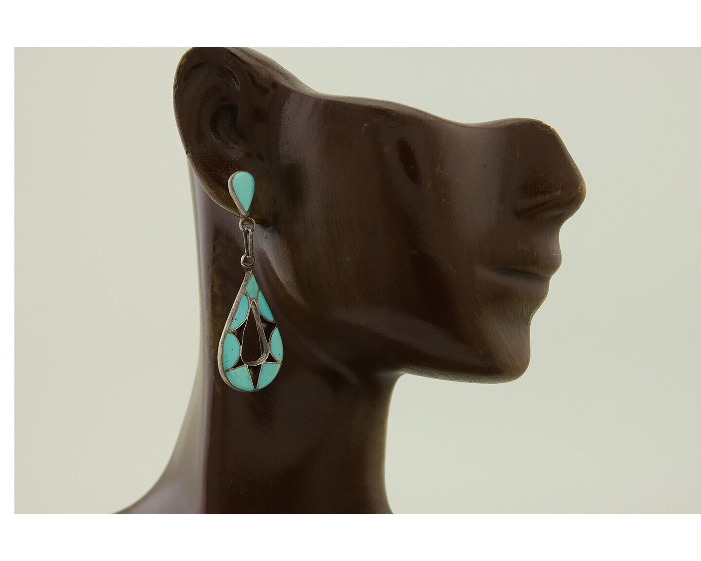 Zuni Dangle Earrings 925 Silver Natural Turquoise Native American Artist C.80's