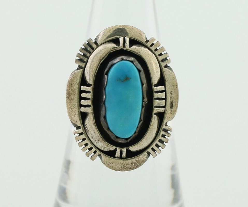 Navajo Ring 925 Silver Blue Sleeping Beauty Turquoise Signed LM NEZ C.80's