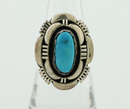 Navajo Ring 925 Silver Blue Sleeping Beauty Turquoise Signed LM NEZ C.80's