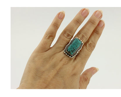 Navajo Ring 925 Silver Spiderweb Turquoise Artist Signed D C.80's