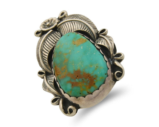 Navajo Ring 925 Sterling Natural Royston Turquoise Native Artist C.80's Size 7.0
