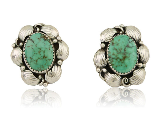 Navajo Earrings 925 Silver Green Turquoise Native Artist C.80's