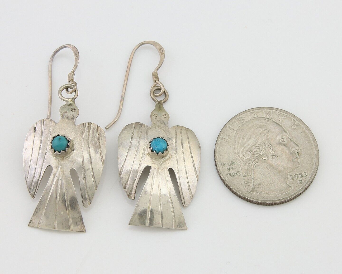 Navajo Thunderbird Earrings 925 Silver Natural Turquoise Native Artist C.80's
