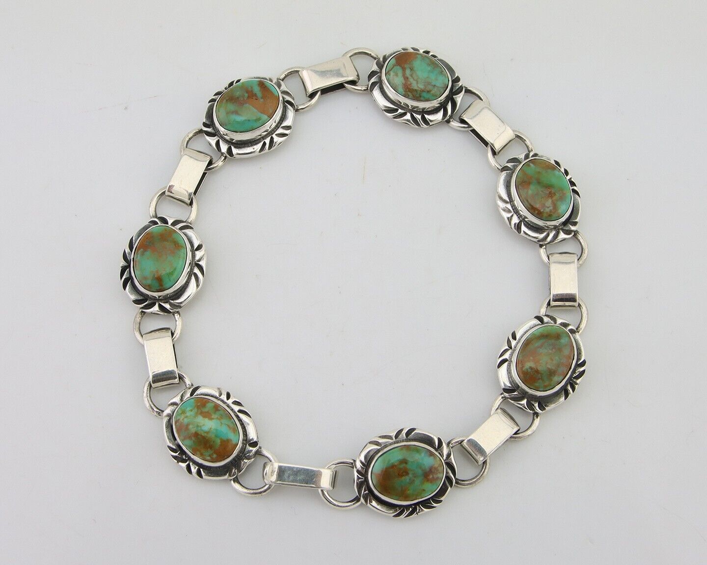 Navajo Bracelet 925 Silver Natural Blue Turquoise Native American Artist C.80's