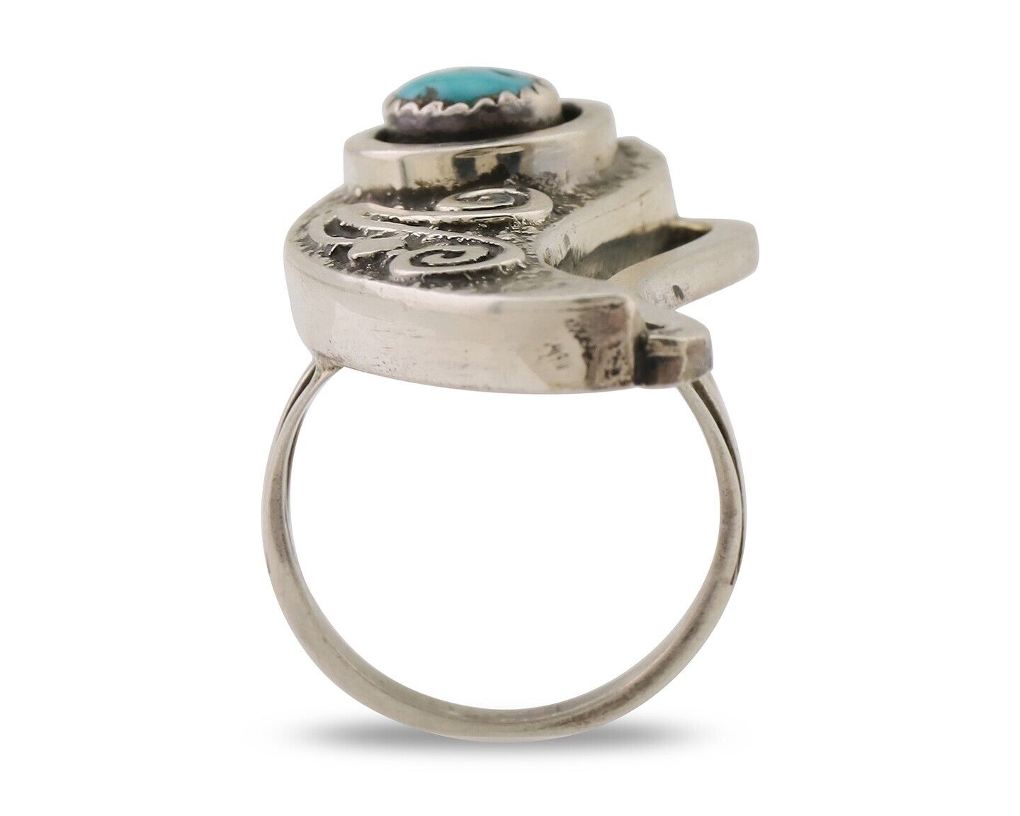 Navajo Handmade Ring 925 Silver Sleeping B Turquoise Artist Signed IHMJ C.80's