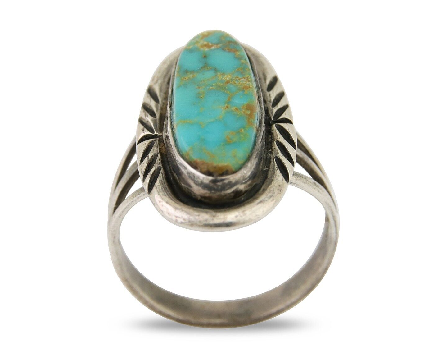 Navajo Ring 925 Silver Nevada Blue Turquoise Signed MC C.80's