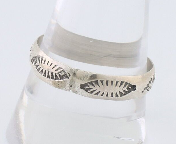 Navajo Hand Stamped Band 925 Silver 5.0 mm Signed Larry Chavez Size 11.75 C.80's