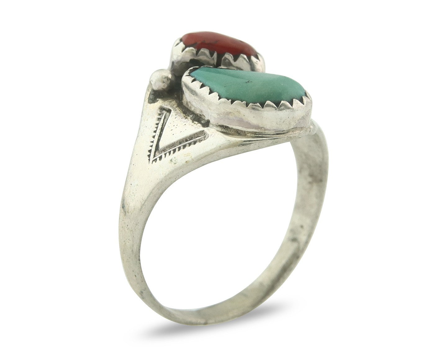 Vintage Navajo Ring 925 Sterling Silver Natural Gemstone Authentic Size 8.25