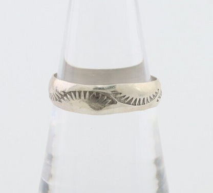 Navajo Hand Stamped Band 925 Silver 5.0 mm Signed Larry Chavez Size 6.75 C.80's