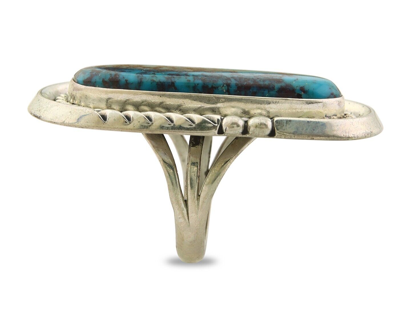 Navajo Ring 925 Sterling Natural Blue Turquoise Signed Ben S C.80's Size 9.0