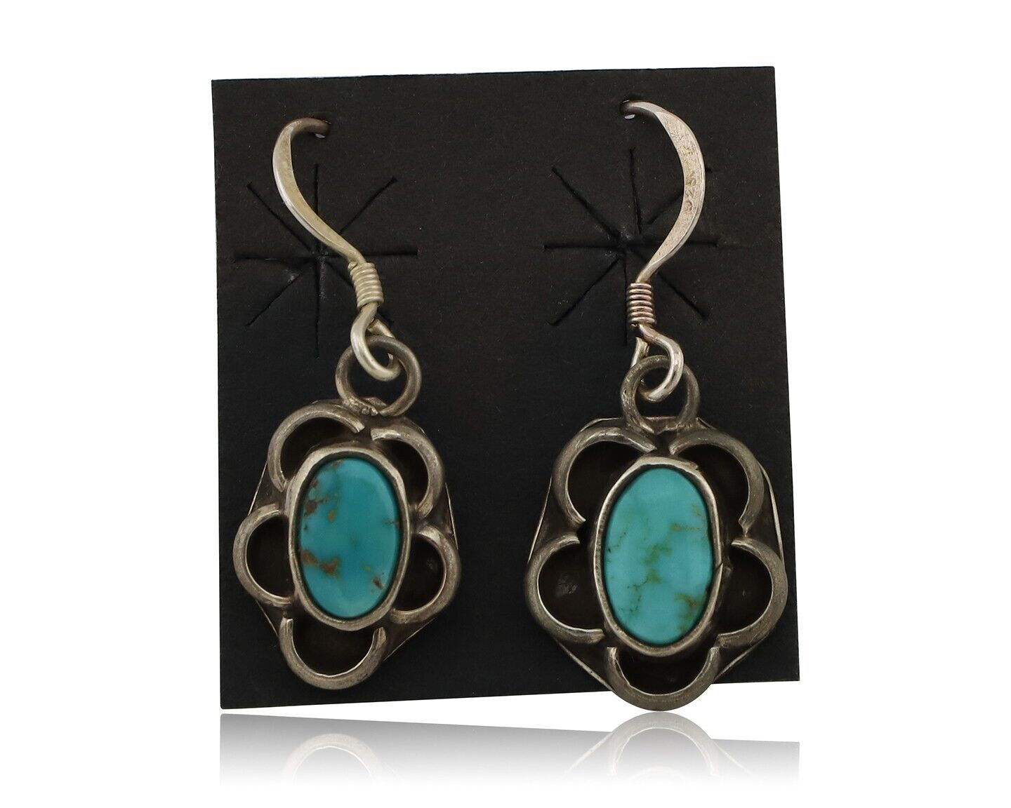 Navajo Earrings 925 Silver Natural Blue Turquoise Native American Artist C.80s
