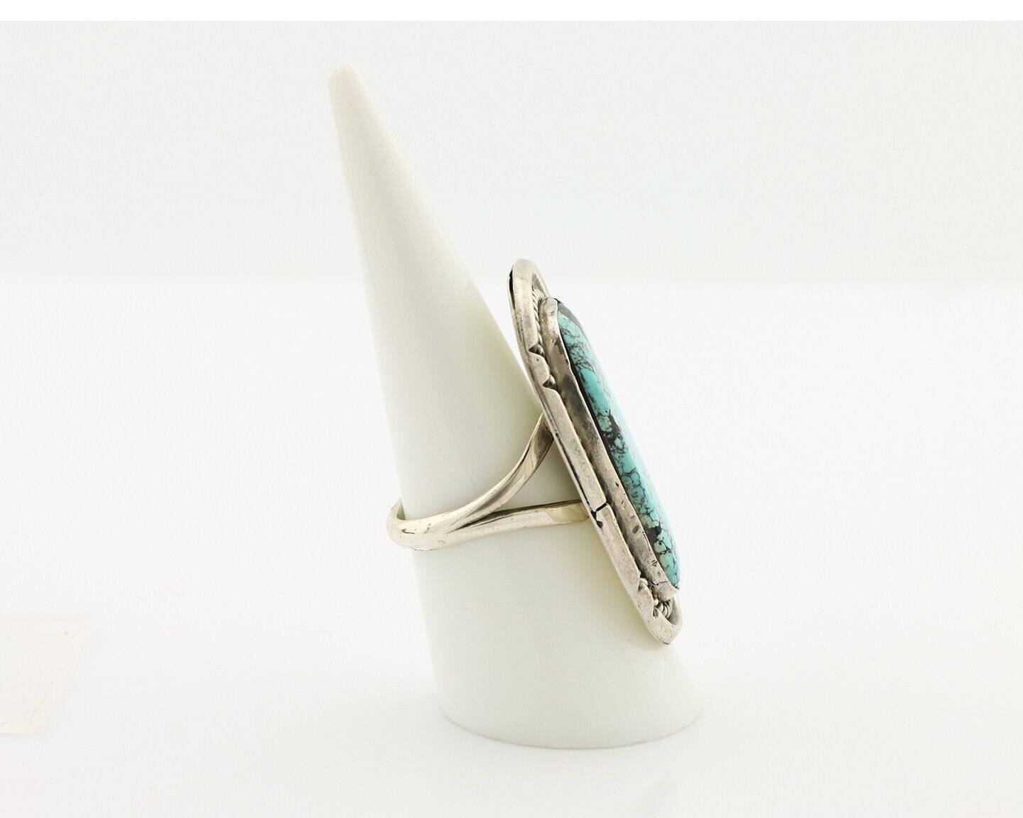 Navajo Ring 925 Silver Spiderweb Turquoise Native American Artist C.80's