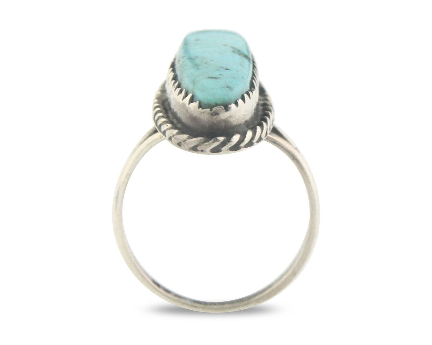 Navajo Ring 925 Sterling Natural Turquoise Native Artist C.80's Size 5.5