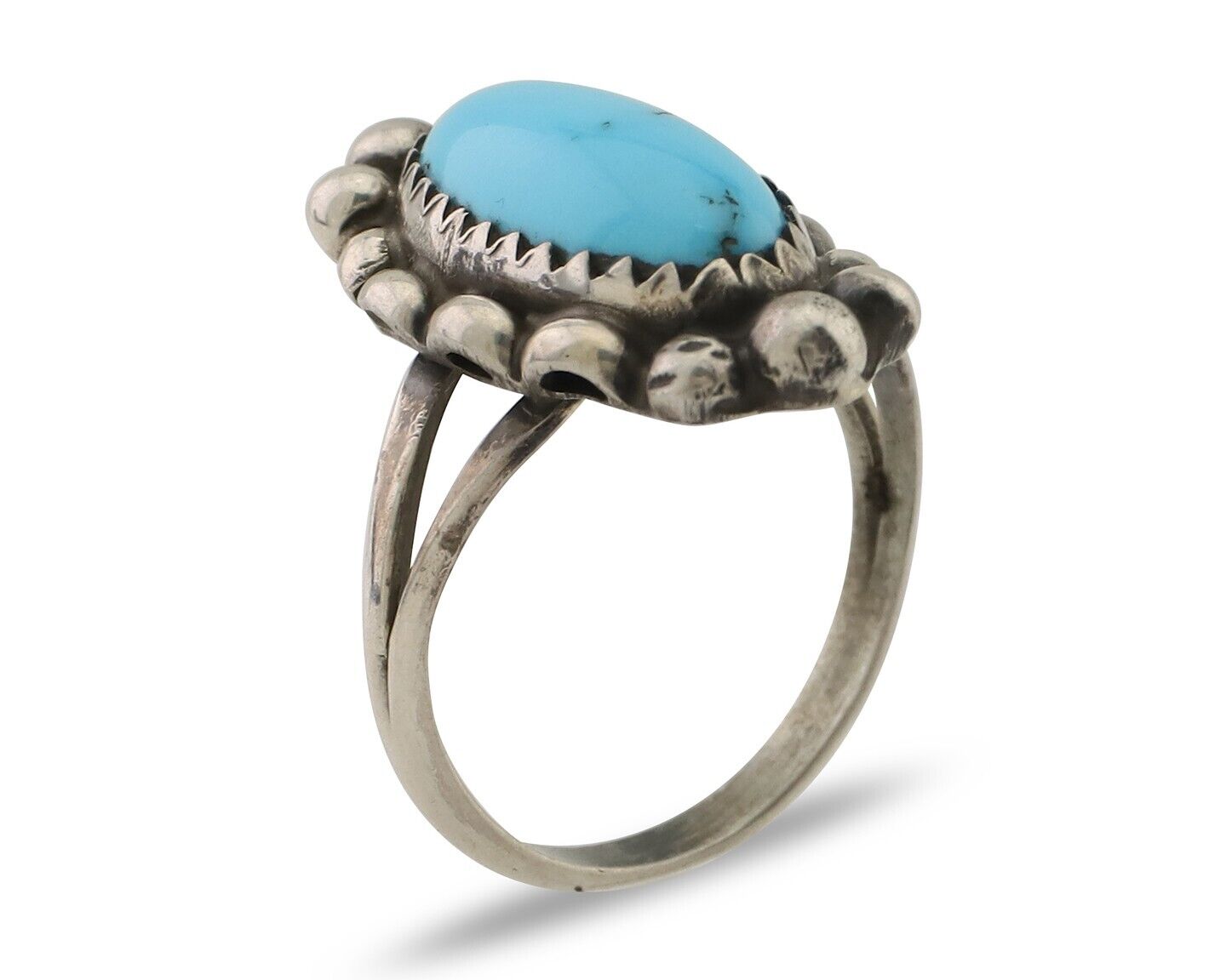 Navajo Ring 925 Silver Sleeping Beauty Turquoise Artist Signed SC C.80's