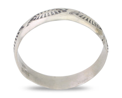 Navajo Hand Stamped Band 925 Silver 5.0 mm Signed Larry Chavez Size 11.75 C.80's