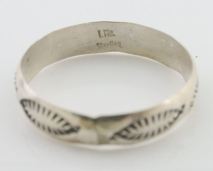 Navajo Hand Stamped Band 925 Silver 5.0 mm Signed Larry Chavez Size 11.75 C.80's
