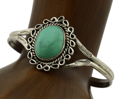 Navajo Bracelet 925 Silver Natural Turquoise Artist Signed L Platero C.80's