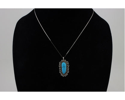 Navajo Pendant 925 Silver Natural Turquoise Signed Wayne Etsitty C.90s