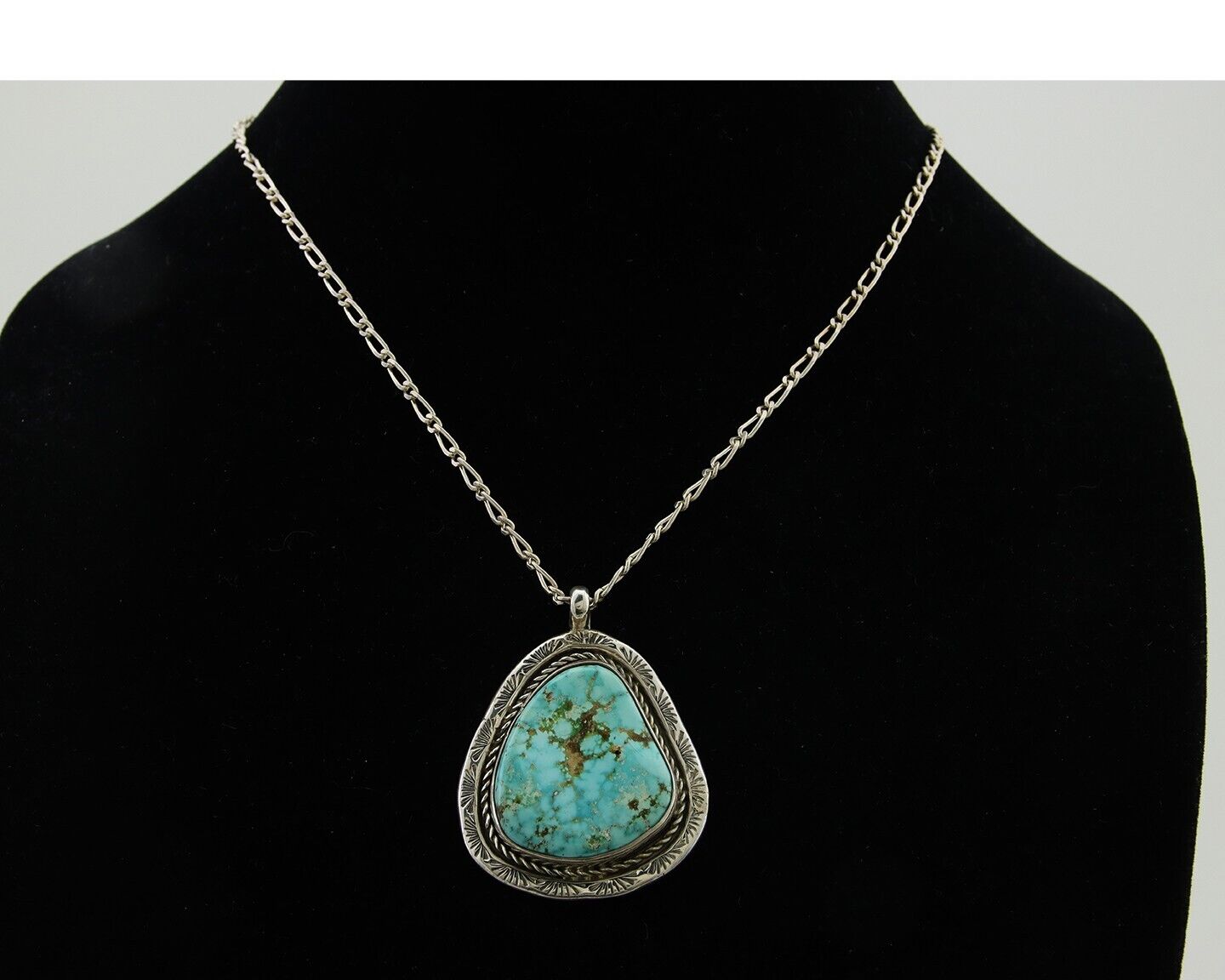 Navajo Necklace 925 Silver Blue Turquoise Artist Signed Fred Guerro C.80's