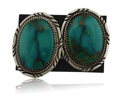 Navajo Hand Stamped Earrings 925 Silver Turquoise Signed M Begay C.80's