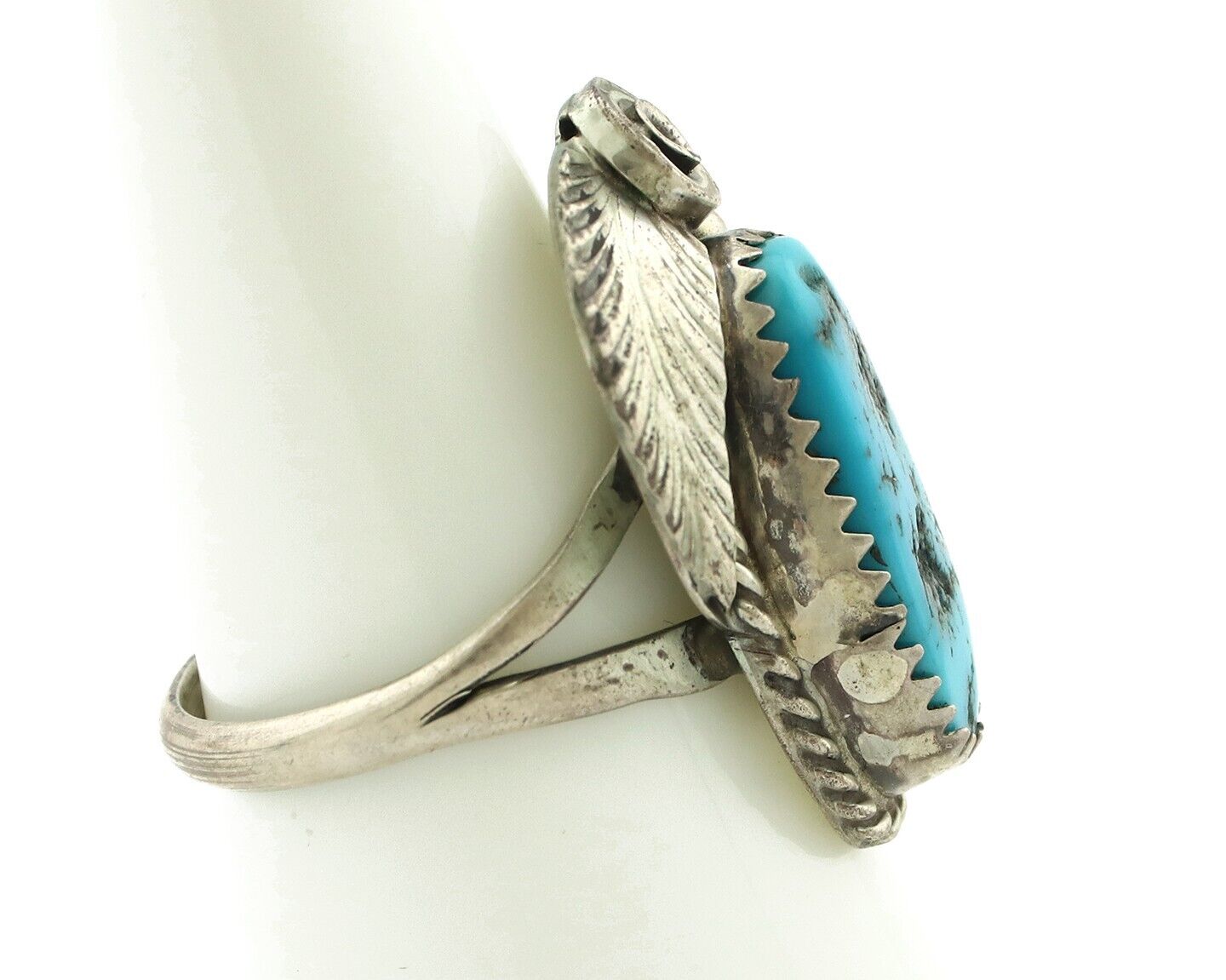Navajo Ring 925 Silver Sleeping Beauty Turquoise Artist Signed Justin Morris C80